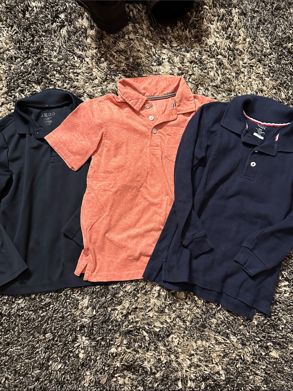 Izod Boys' Orange Heather Polo with Navy long sleeve polo school uniform